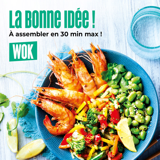 Découvrez la bonne idée recette de la Maison Thiriet : un wok de gambas aux légumes sautés, prêt en moins de 30 minutes