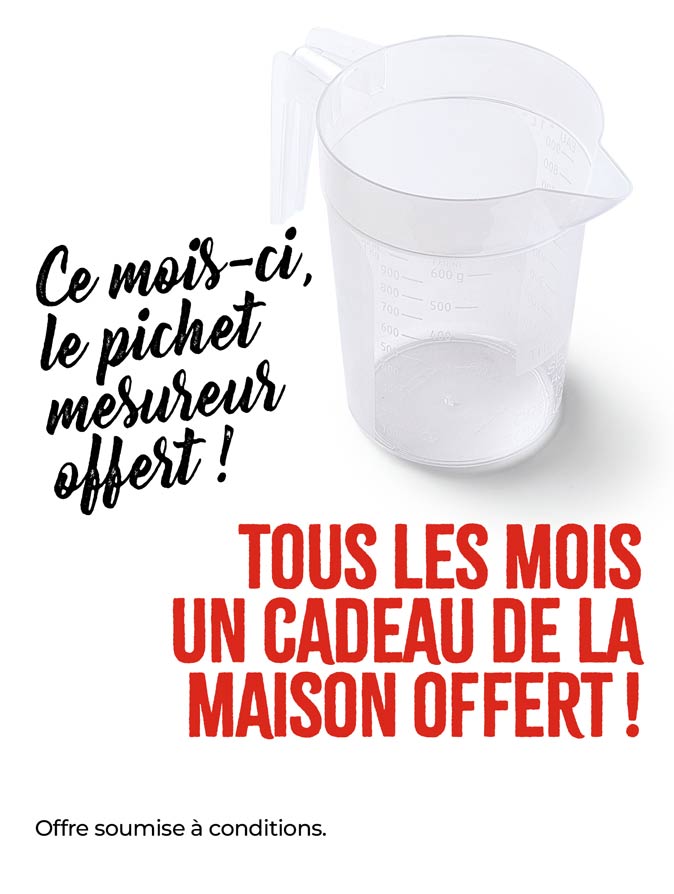 Profitez d'un cadeau de la Maison Thiriet, ce mois-ci un pichet mesureur offert dès 80€ d'achat en livraison à domicile