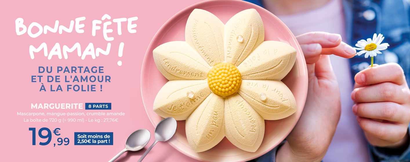 Célébrez la fête des Mères en découvrant notre sélection de desserts : marguerite glacée, macarons, entremets, tartes glacées et bien plus encore