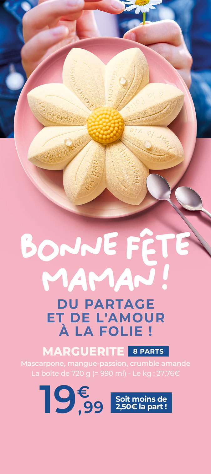 Célébrez la fête des Mères en découvrant notre sélection de desserts : marguerite glacée, macarons, entremets, tartes glacées et bien plus encore