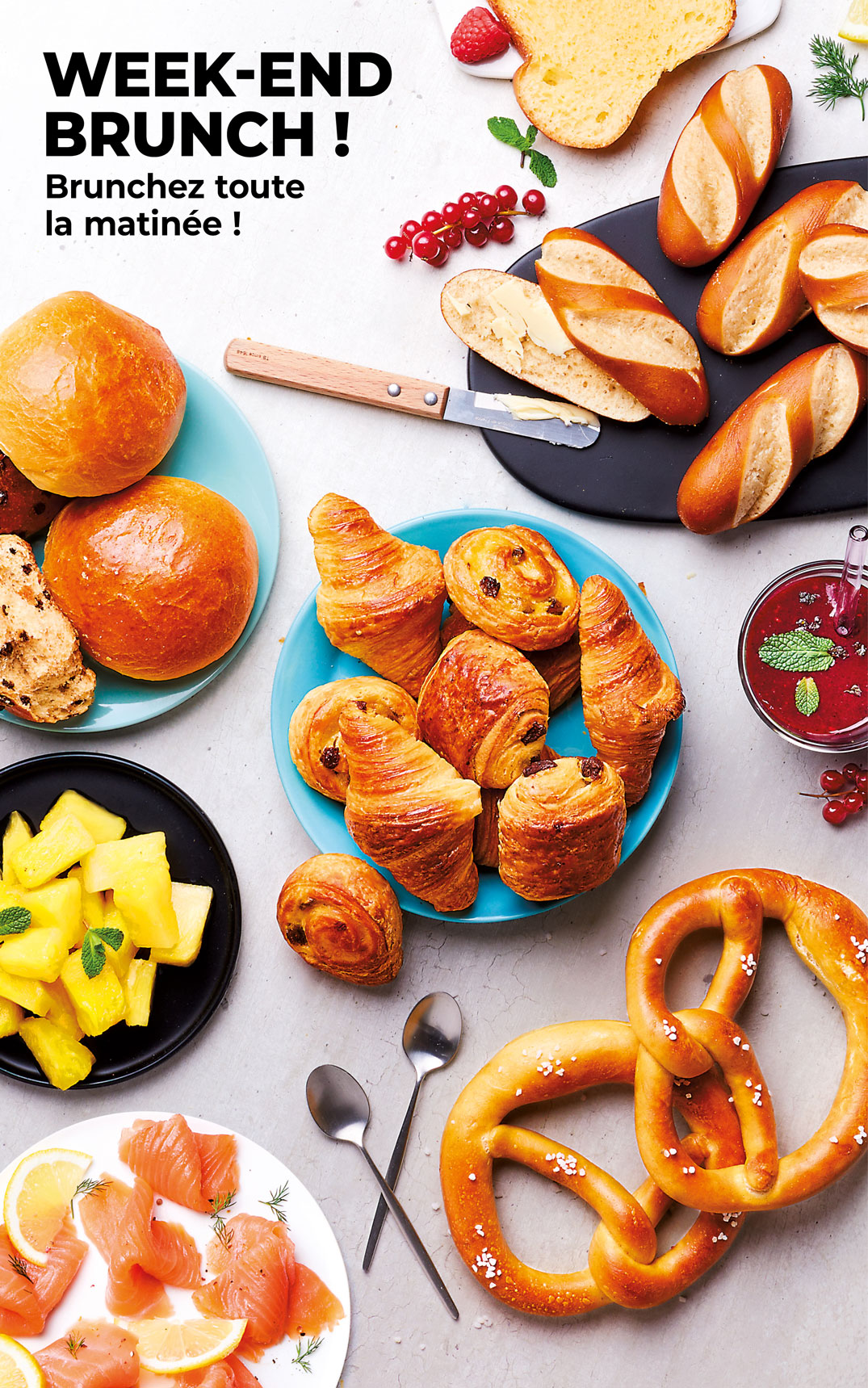 Réussissez vos brunchs du dimanche avec notre sélection sucrée et salée : brioche, viennoiserie, fruit, quiche, saumon fumé, etc.