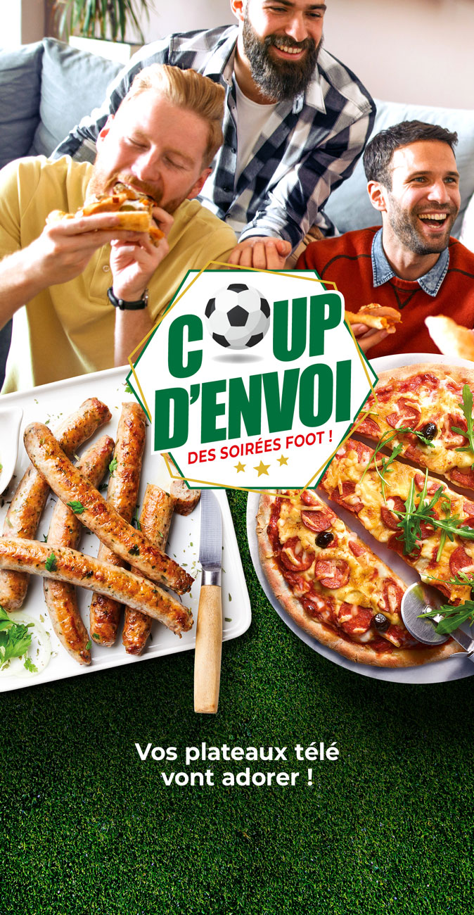 Célébrez chaque match avec notre sélection gourmande à partager : pizzas, frites, mini cheeseburgers, nuggets, tenders et chicken wings, idéale pour vos plateaux télé