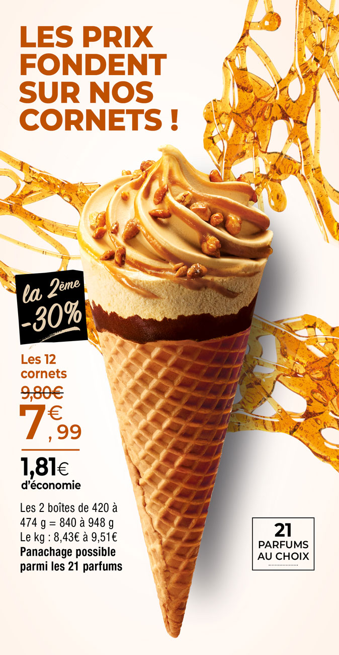 Amateurs de plaisirs glacés, profitez de nos offres du moment et laissez-vous surprendre par notre large sélection de cornets
