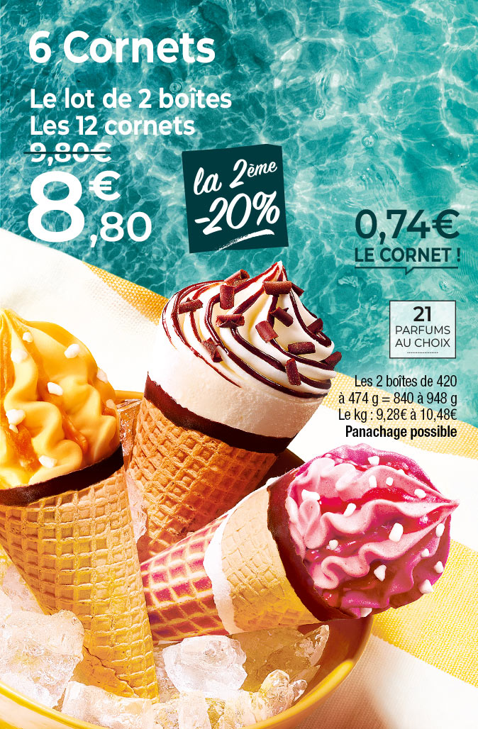 Amateurs de plaisirs glacés, profitez de nos offres du moment et craquez pour nos cornets gourmands : vanille, chocolat, caramel, pistache et bien d’autres saveurs