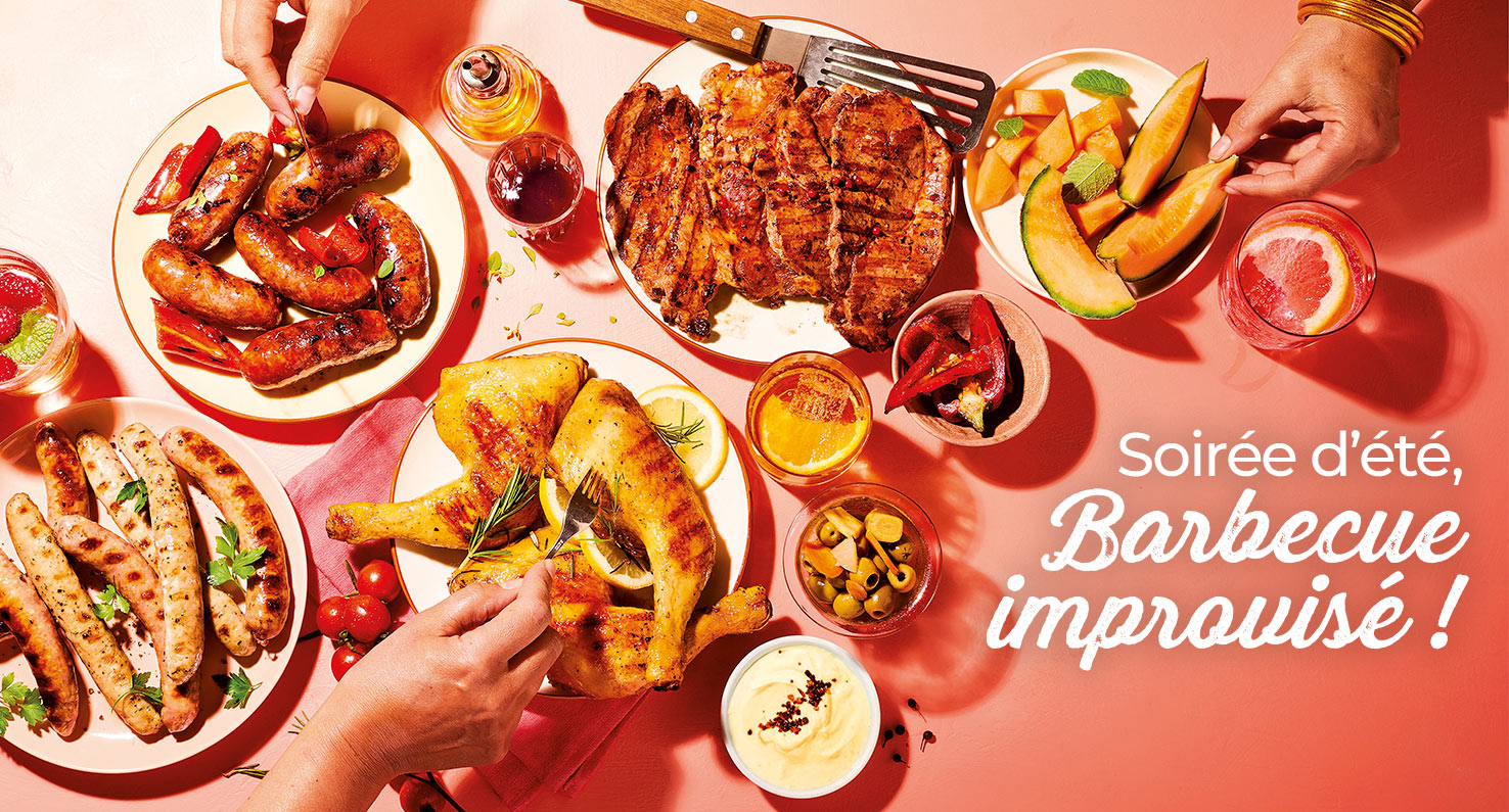 Profitez des soirées d’été avec notre sélection spéciale barbecue improvisé avec les viandes marinées : chipolatas, merguez, ribs, et les poissons : saumon, gambas, et bien plus encore.