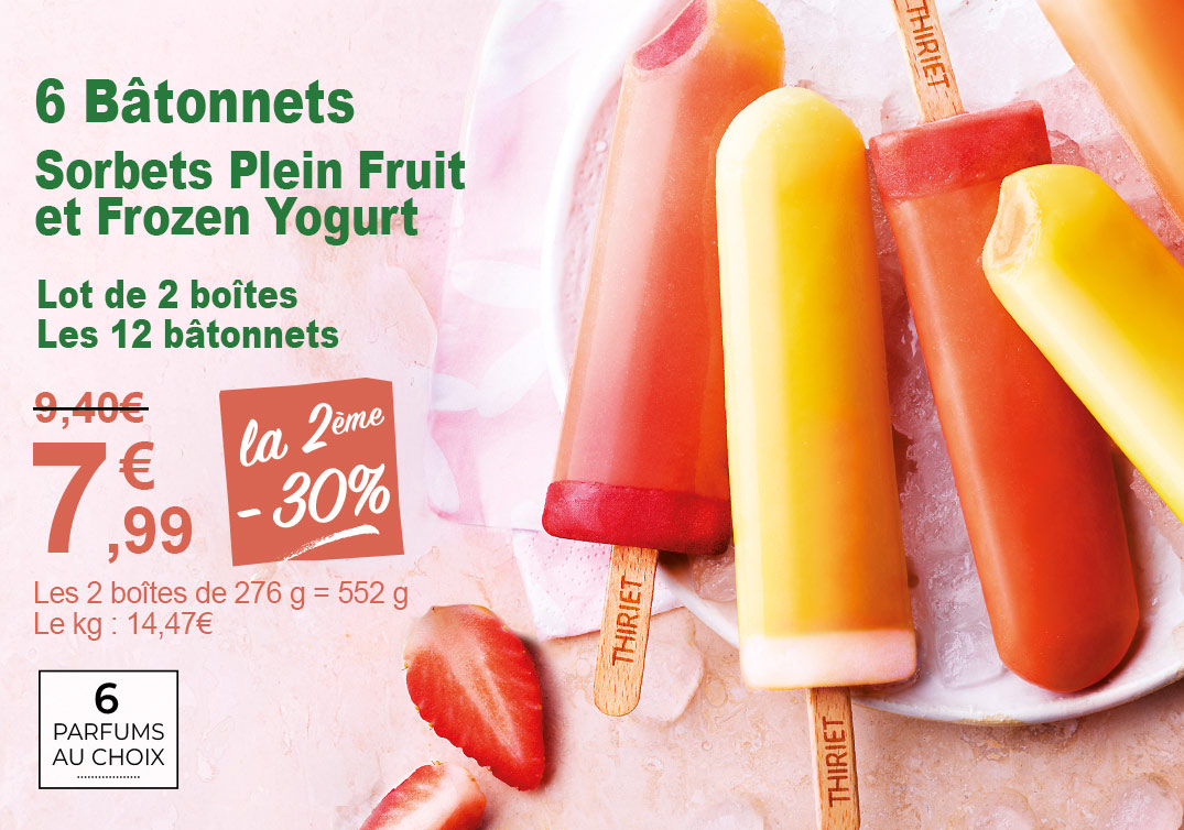 Profitez d’un instant de fraîcheur et de gourmandise avec nos bâtonnets Frozen Yogurt ou Plein Fruit !