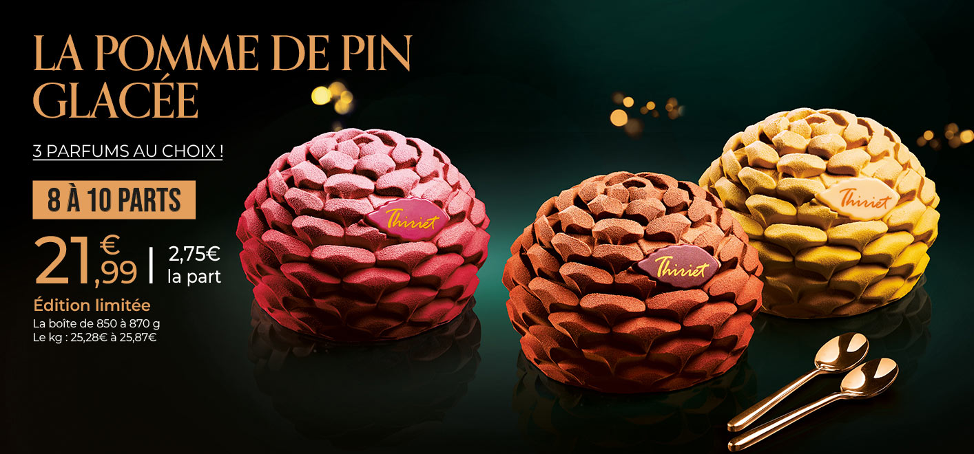 Découvrez nos pommes de pin glacées à partager en édition limitée, déclinées en trois parfums : stracciatella chocolat caramel, exotique mangue-fruit de la passion et framboise yaourt vanille.