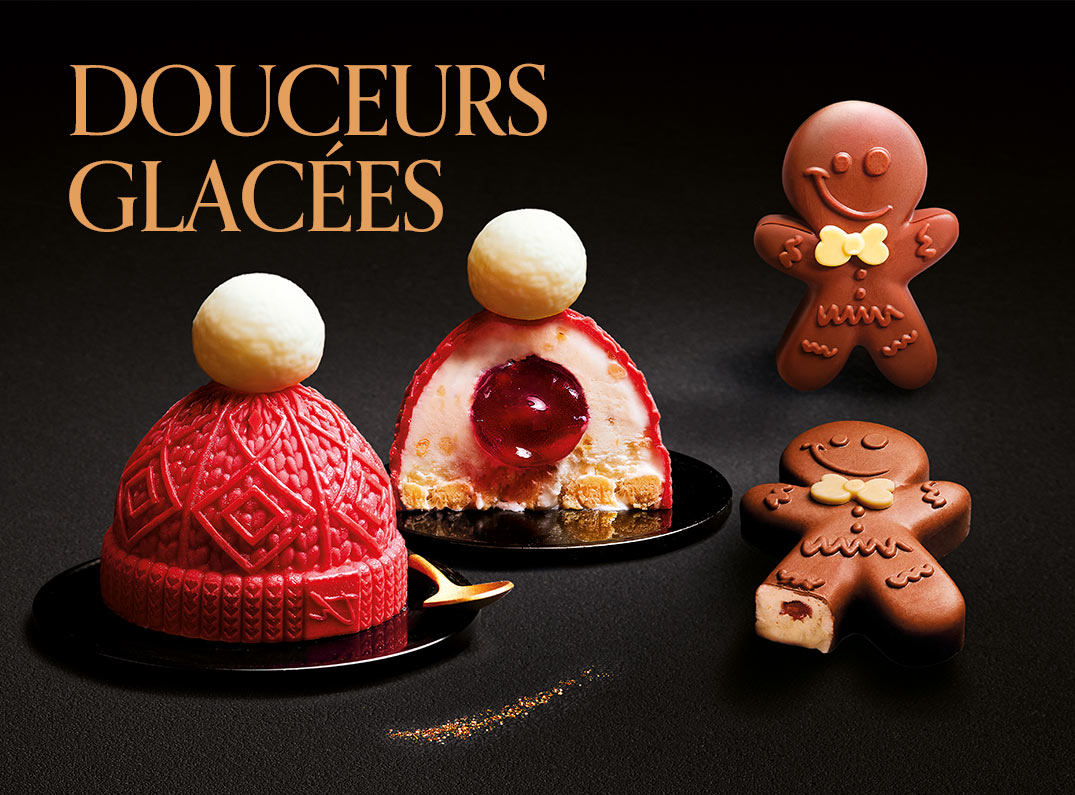 Célébrez les fêtes avec notre sélection de desserts glacés : mini bonnets, bonhommes glacés, entremets et autres créations gourmandes