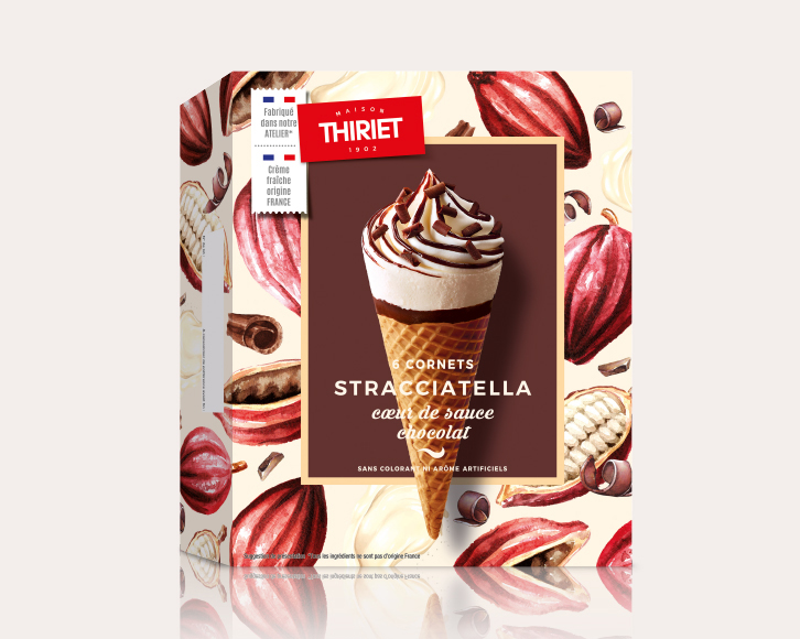 Glaces - Cornets - Premiums - 6 Cornets stracciatella cœur de sauce au chocolat